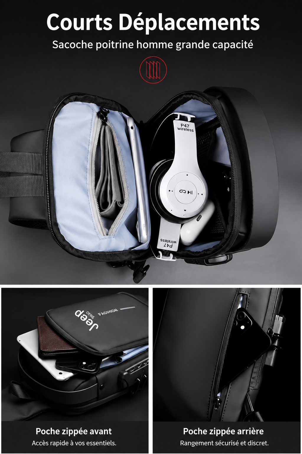 SACHOUCH JEEP MODÈLE 5 SACOCHE ANTIVOL - USB - IMPERMÉABLE